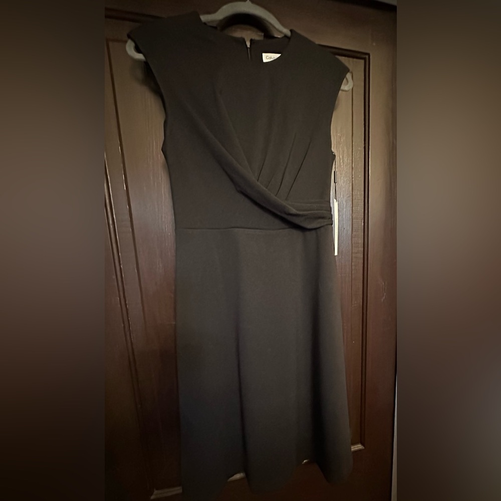 Calvin Klein Black Asymmetrical Ruched Cocktail Dress